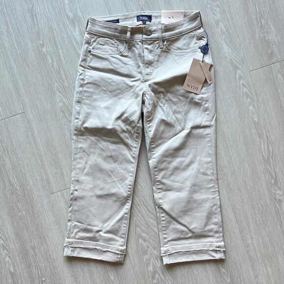 NYDJ Marilyn Straight Jeans Size 2 Crop With Fray Cuff Womens Feather Beige - Picture 1 of 14